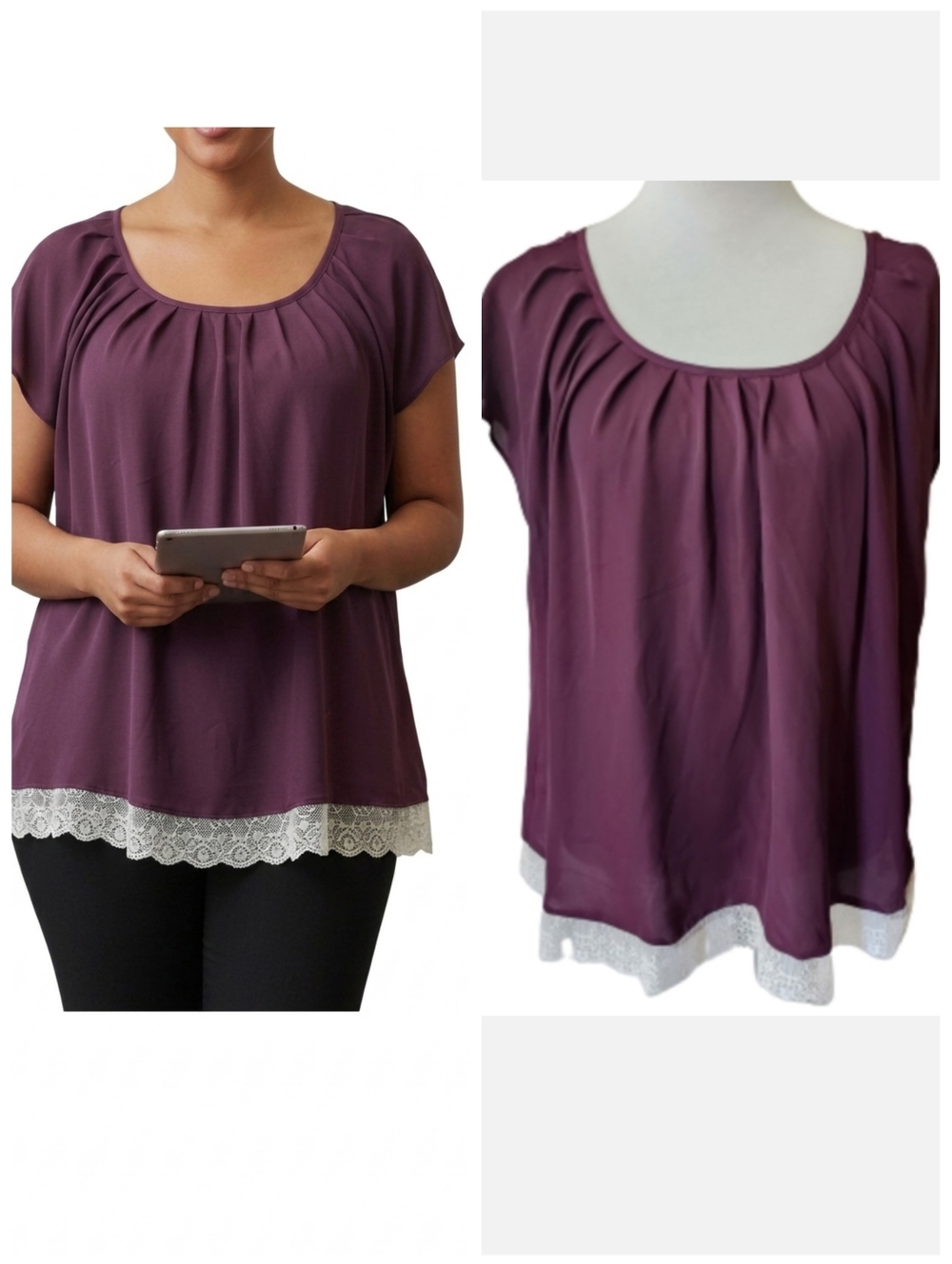 LC Lauren Conrad plus size burgundy blouse with lace trim Women's Plus size XLL